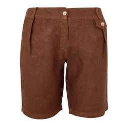 Linen Bermuda With Zip & Button - Chocolate By Haris Cotton