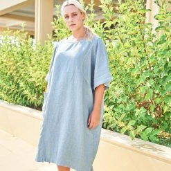 High-Low Linen Short Sleeved Dress - Harbor Grey By Haris Cotton -Cheap Haris Cotton Store pvxldfwnqlyrrdljkvft