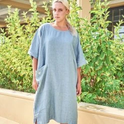 High-Low Linen Short Sleeved Dress - Harbor Grey By Haris Cotton -Cheap Haris Cotton Store q4zkmlsd97tpd8akdyhq