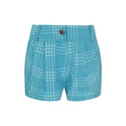 High Waisted Linen Shorts With External Pockets - Zante Blue By Haris Cotton
