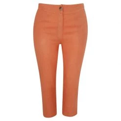 Ribbed Back Waist Linen Tapered Pants - Peachy By Haris Cotton