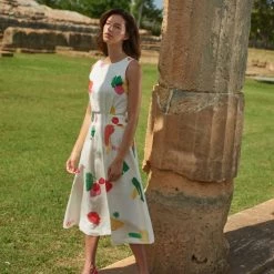 A-Line Flared Linen-Rayon Dress - Cherry Tree By Haris Cotton -Cheap Haris Cotton Store qfmwtdv6ynti3zwwugjm