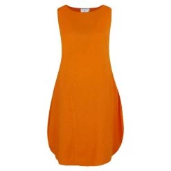 Sleeveless Maxi Balloon Shaped Linen Dress - Ochre By Haris Cotton