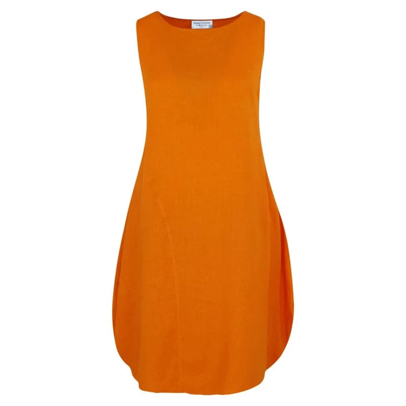 Sleeveless Maxi Balloon Shaped Linen Dress - Ochre By Haris Cotton 1 Sleeveless Maxi Balloon Shaped Linen Dress - Ochre By Haris Cotton