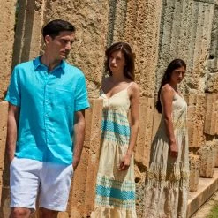 Short Sleeved Front Pocket Linen Shirt - Zante Blue By Haris Cotton -Cheap Haris Cotton Store r9gcsnkixtsknmizd2jt