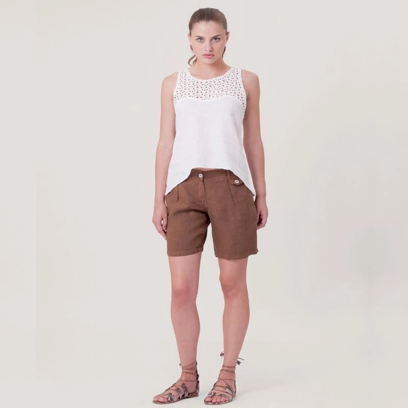 Linen Bermuda With Zip & Button - Chocolate By Haris Cotton 2 Linen Bermuda With Zip & Button - Chocolate By Haris Cotton - Image 2