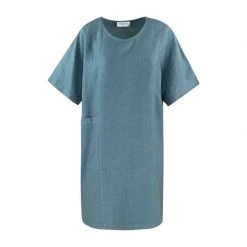 High-Low Linen Short Sleeved Dress - Harbor Grey By Haris Cotton