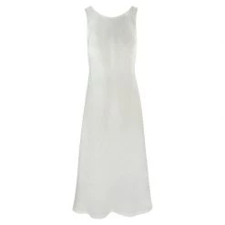 Midi A-Line Linen Dress - White By Haris Cotton
