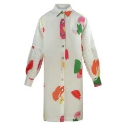 Linen- Blend Shirt With Puff Long Sleeves - Cherry Tree By Haris Cotton