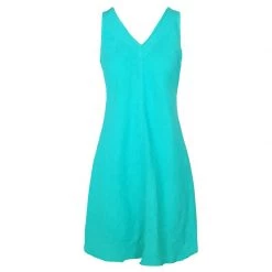 V-Neckline Flared Linen Dress - Island Green By Haris Cotton