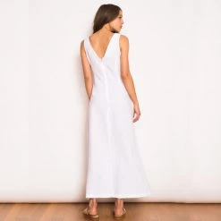 V-Neck Maxi Linen Dress - White By Haris Cotton -Cheap Haris Cotton Store sy7e40wdosigbnskh4gl