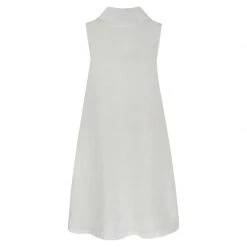 Midi Length Back Tie Linen Dress - White By Haris Cotton