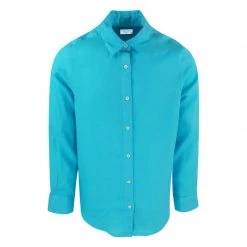 Linen Basic Long-Sleeved Shirt - Zante Blue By Haris Cotton