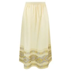 Maxi Linen Ruffled Skirt With Embroidered Panels - Melon By Haris Cotton