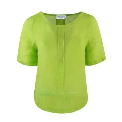 Linen Gauze Short Sleeved High-Low Blouse - Green By Haris Cotton