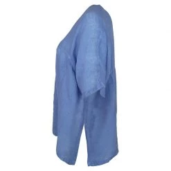 V-Neck Linen Gauze Loose-Fit Blouse - Leisure Blue By Haris Cotton -Cheap Haris Cotton Store tkecukodow3bfrwbzbg2