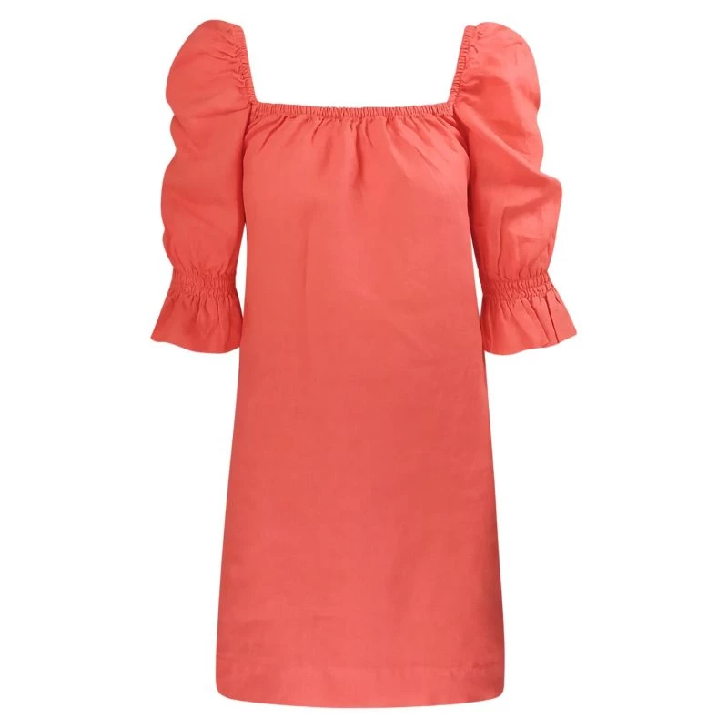 Mini Length Linen Dress With Ruffles - Coral Reef By Haris Cotton 1 Mini Length Linen Dress With Ruffles - Coral Reef By Haris Cotton