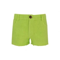 Linen Cut-Hem Shorts - Spring Green By Haris Cotton