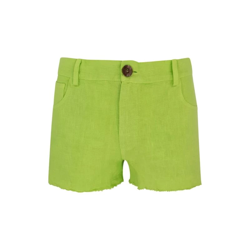 Linen Cut-Hem Shorts - Spring Green By Haris Cotton 1 Linen Cut-Hem Shorts - Spring Green By Haris Cotton