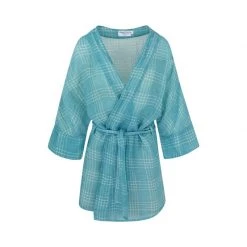 Linen Loose Fit Printed Kimono - Zante Blue By Haris Cotton