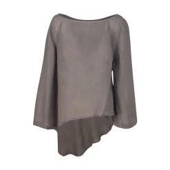 Linen Gauze Asymmetrical Long Sleeves Blouse - Taupe By Haris Cotton