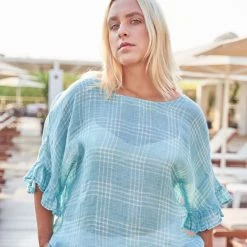 Check Linen Gauze Loose Fit - Zante Blue By Haris Cotton -Cheap Haris Cotton Store u7wnurudonakswgbndbf