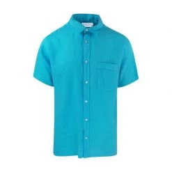 Short Sleeved Front Pocket Linen Shirt - Zante Blue By Haris Cotton