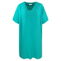 "V" Neck Linen Loose Fit Dress - Island Green By Haris Cotton