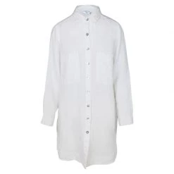 Long Sleeved Oversized Linen Shirt Dress-White By Haris Cotton