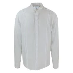 Slim Fit Mandarin Neck Linen Shirt With Nervir - White By Haris Cotton