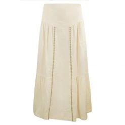 Maxi Linen Ruffled Skirt With Embroidered Trim - Yellow & Orange By Haris Cotton