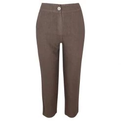 Ribbed Waist Linen Freddo Dye Tapered Pants - Taupe By Haris Cotton