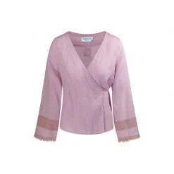 Wrap Linen Trimmed Shirt - Violet By Haris Cotton