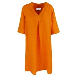 "V" Neckline Linen Dress - Ochre By Haris Cotton