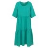 Loose Fit Midi Linen Dress With Ruffles - Island Green By Haris Cotton