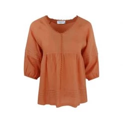 "V"Neck Linen Long Sleeved Blouse - Peachy By Haris Cotton