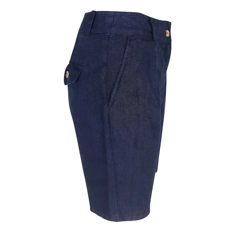 Linen Bermuda With Zip & Button - Blue Marine By Haris Cotton 2 Linen Bermuda With Zip & Button - Blue Marine By Haris Cotton - Image 2