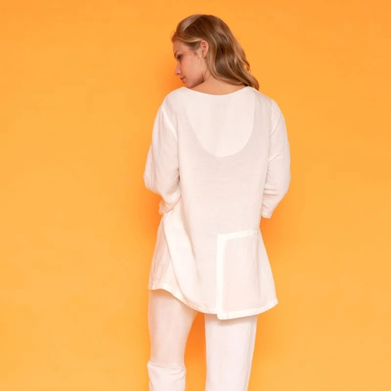 Front Pleat Wrap-Effect Linen-Blend Blouse With Front Buttons - White By Haris Cotton 3 Front Pleat Wrap-Effect Linen-Blend Blouse With Front Buttons - White By Haris Cotton - Image 3