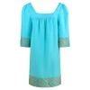 Midi Linen Dress With Emdroidered Panels - Zante Blue By Haris Cotton