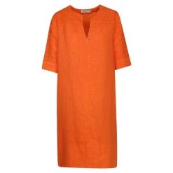 Linen Front Zip Dress With Embroidered Panels - Mango By Haris Cotton