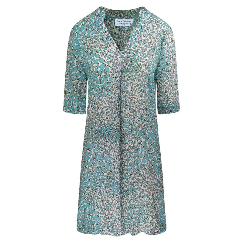 Printed Viscose "V" Neck Midi Dress -Zante Blue By Haris Cotton 1 Printed Viscose "V" Neck Midi Dress -Zante Blue By Haris Cotton