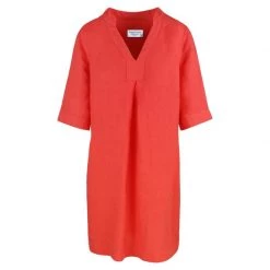"V" Neckline Linen Dress - Coral Reef By Haris Cotton