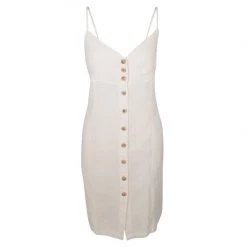 Knee Length Pencil Strapped Buttoned Down Linen Dress - White By Haris Cotton