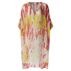 Loose Fit Linen Gauze Dress - Yellow/Coral Reef By Haris Cotton