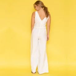 Linen-Blend Wide Legged Jumpsuit - White By Haris Cotton -Cheap Haris Cotton Store wz3hr9eczopgaezxzmog