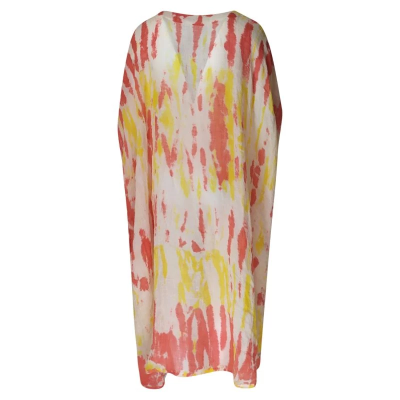 Loose Fit Linen Gauze Dress - Yellow/Coral Reef By Haris Cotton 2 Loose Fit Linen Gauze Dress - Yellow/Coral Reef By Haris Cotton - Image 2