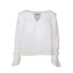 Linen Gauze Blouse With Elastic Linen Trims- White By Haris Cotton