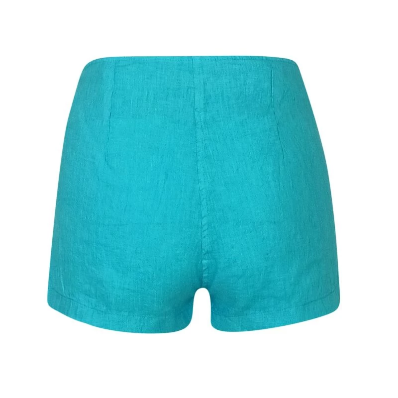 High Waisted Linen Shorts - Blue By Haris Cotton 2 High Waisted Linen Shorts - Blue By Haris Cotton - Image 2