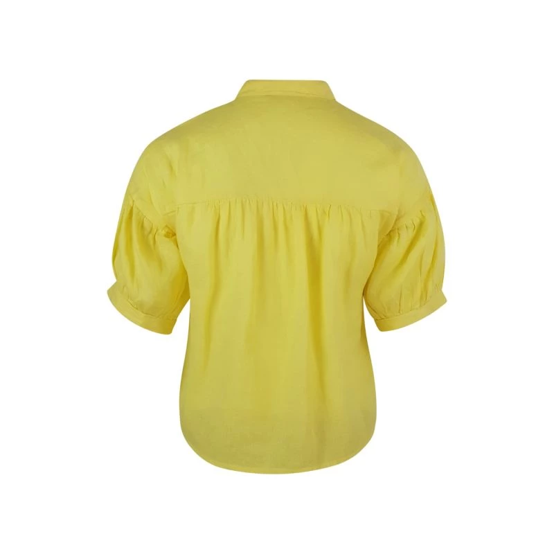 Linen Shirt With Puff Sleeves - Yellow By Haris Cotton 2 Linen Shirt With Puff Sleeves - Yellow By Haris Cotton - Image 2