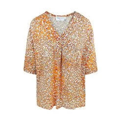 Printed Viscose "V" Neck Blouse - Ochre By Haris Cotton